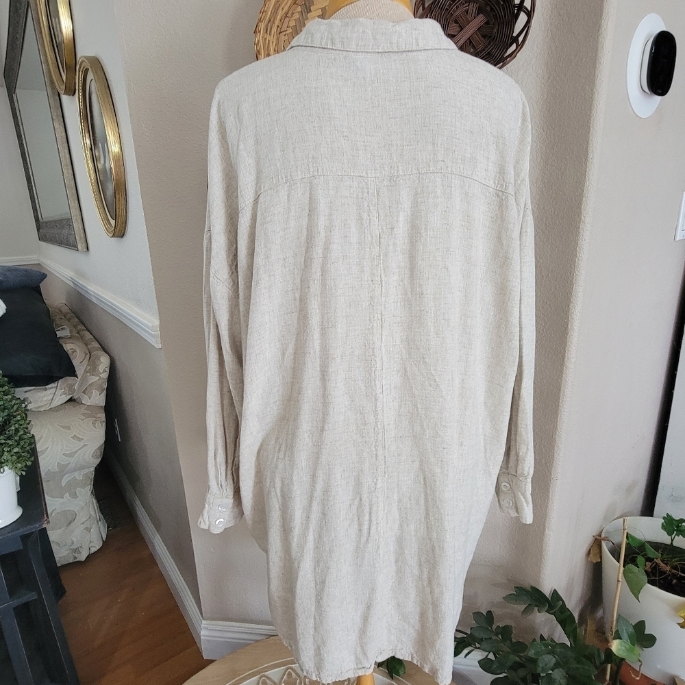 Asos Design Ltd Beige Button-Up Linen Blend Shirt Dress Sz 12 - Picture 3 of 7